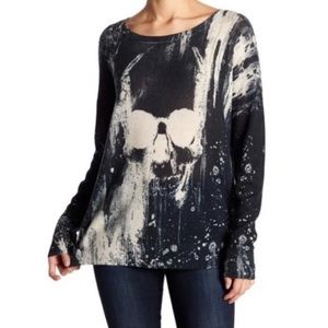 Skull Cashmere Marbled Print Crewneck Sweater